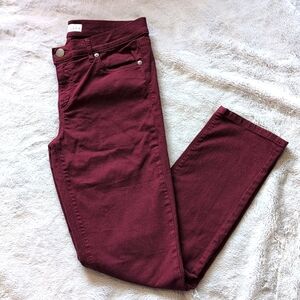 LOFT Skinny Crop Burgundy Denim Pants